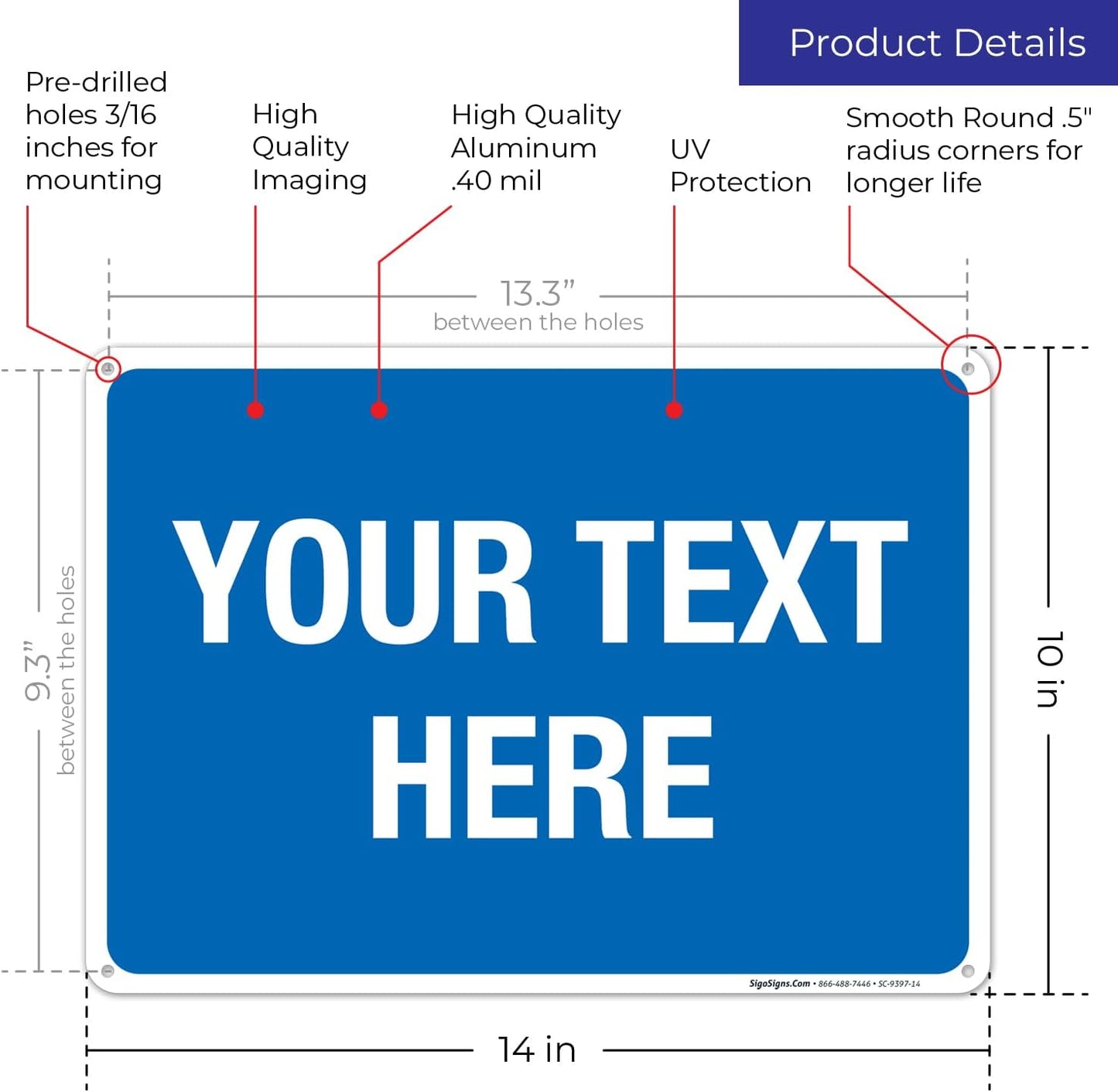 Personalized Custom Blue Background Customize for Office, Business, Workplace, Home, Airbnb, Delivery Sign, 10x14 Inches, Rust Free .040 Aluminum, Fade Resistant, Made in USA by Sigo Signs