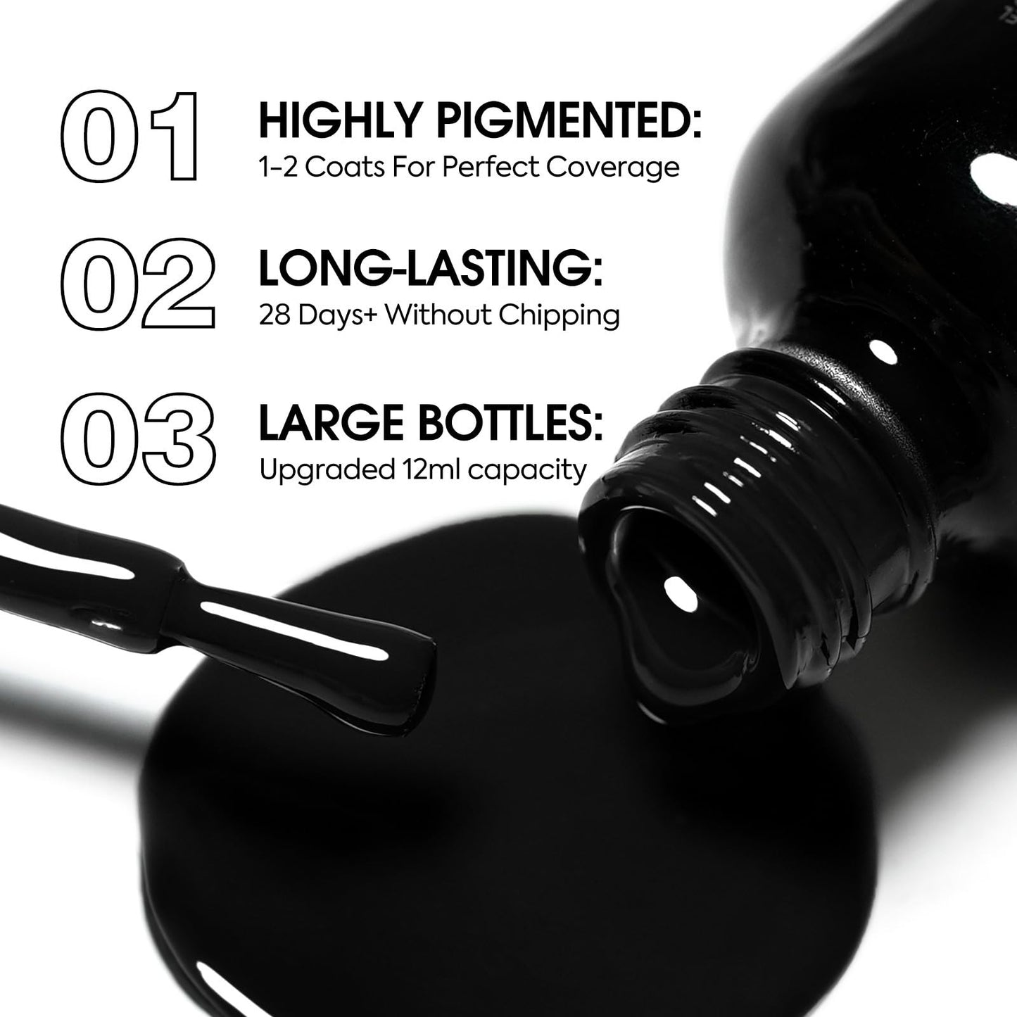 VENALISA Black Gel Nail Polish 1 Pcs 12ml Black Color Gel Polish UV Soak Off Salon Manicure DIY at Home Nail Art For Girls Women