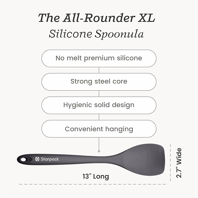 Starpack 'The All Rounder' XL Premium Silicone Spoonula - Silicone Spatula Spoons Heat Resistant to 600°F - Best LFGB Grade Spoonulas - Rubber Spoon Spatulas - Kitchen Spoon Spatulas for Cooking