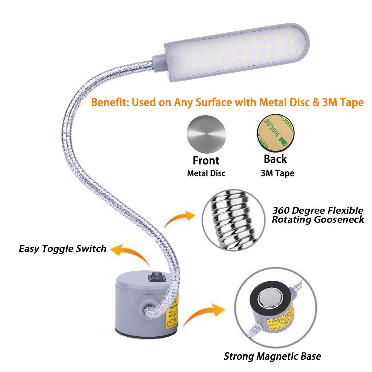 EVISWIY LED Magnetic Sewing Machine Light Lamp 30LED 6W Flexible Gooseneck 3Pack Black Model 5233