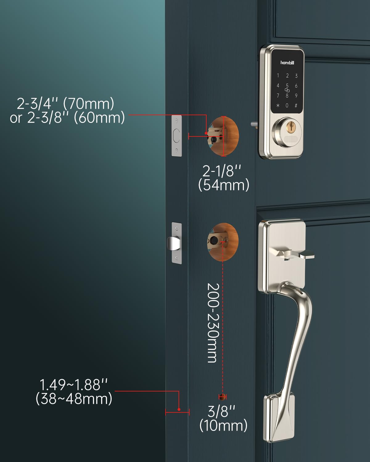 Smart Locks for Front Door, Hornbill Keyless Entry Door Lock Deadbolt with Handle Set, App Control, Touchscreen Keypad, Bluetooth Keyfobs Code Unlock, Satin Nickel