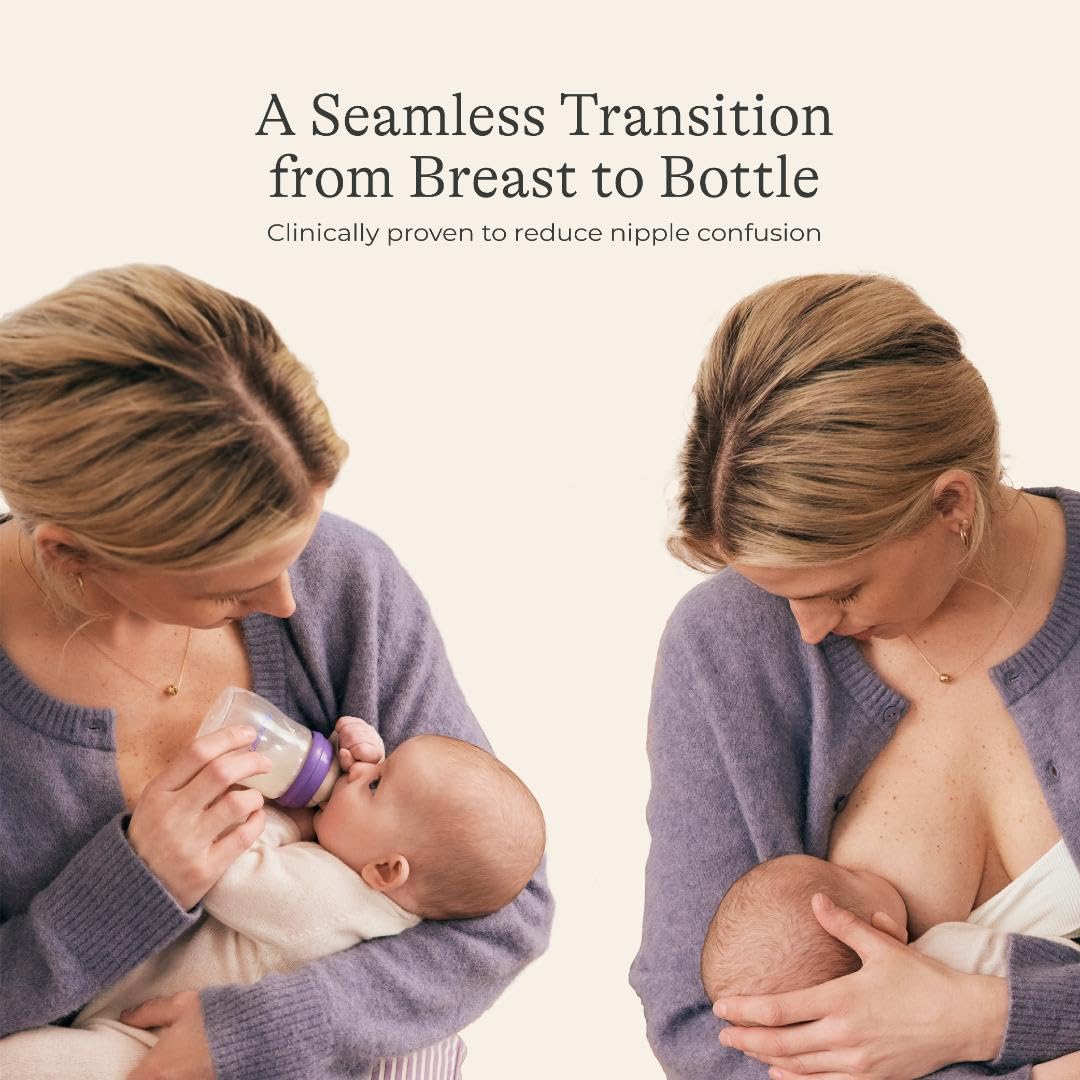 Lansinoh Anti-Colic Baby Bottles for Breastfeeding Babies, 8 Ounces, 3 Count, Includes 3 Medium Flow Nipples, Size M