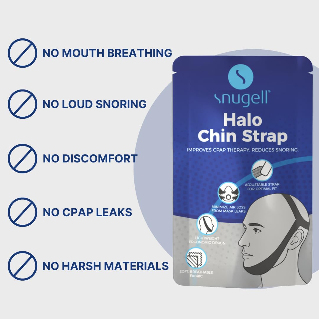 Snugell Premium Chin Strap for CPAP Users – Adjustable and Comfortable Halo Design Chin Straps for Sleeping – to Keep Mouth Closed During Sleep – Improves CPAP Therapy – Anti Snoring Straps