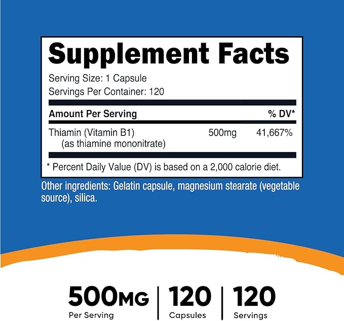 Nutricost Vitamin B1 (Thiamine) 500mg, 120 Capsules
