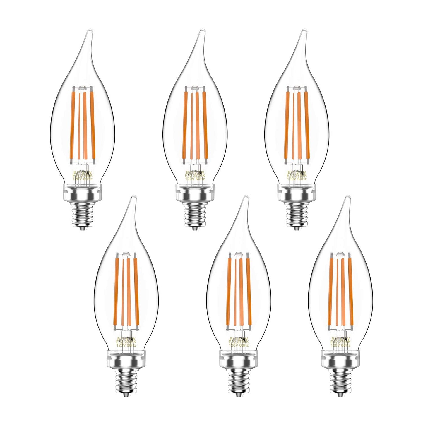 Helloify Vintage Led Edison Bulbs, 5.5W Dimmable, 2700K Soft White, E12 Base, 6 Pack, Clear Glass, 500Lm, Model Ba