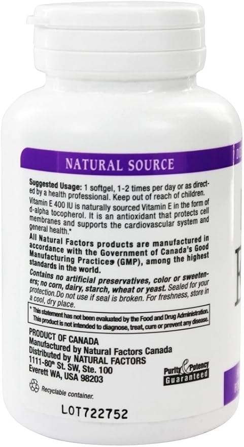 Natural Factors Vitamin E Mixed 400 IU, Antioxidant Support for Cellular Integrity, 90 Softgels