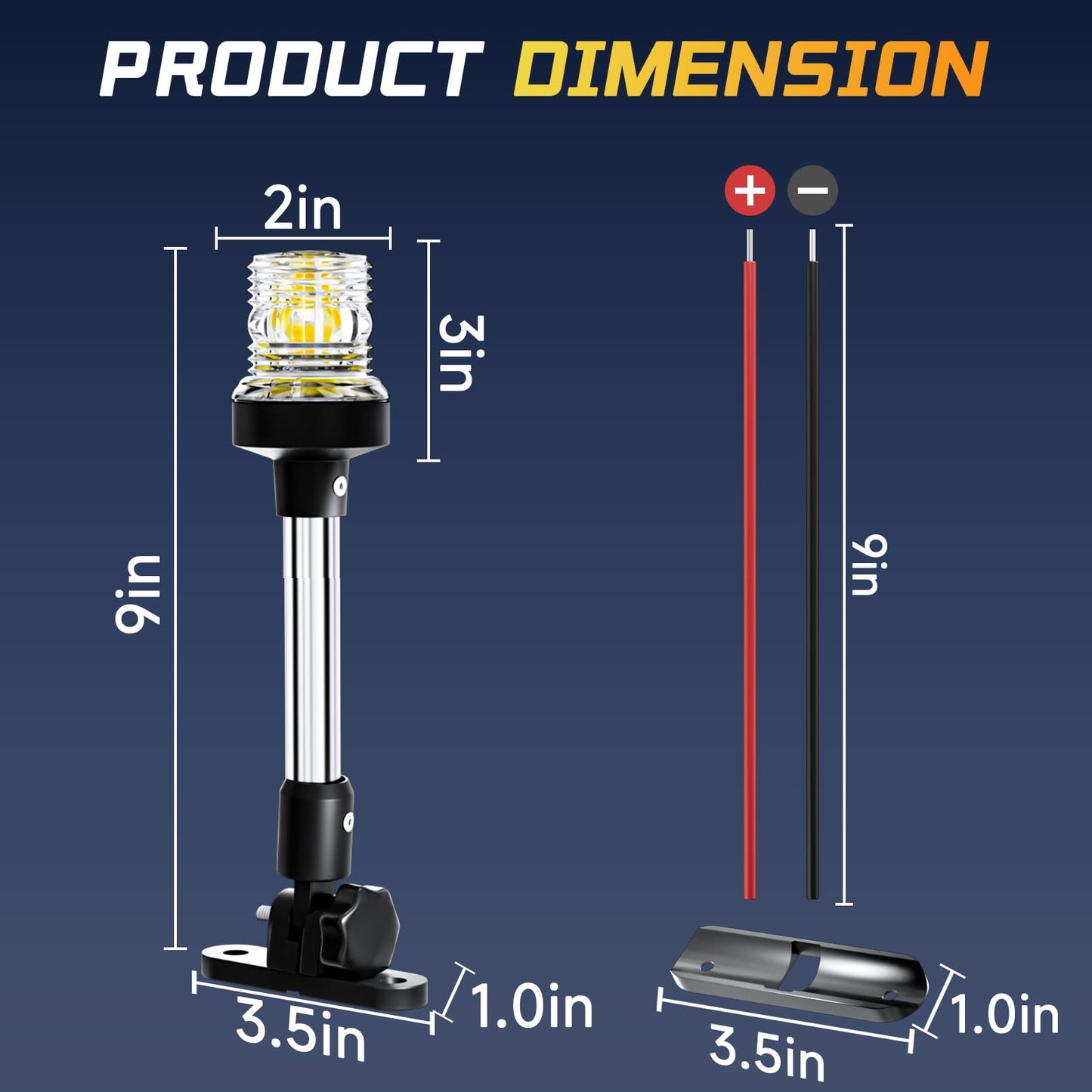 Ambipasion 9 Inches Bimini Light For Pontoon Boat  Pontoon Navigation Lights Anchor Light Stern Lights For Bimini Top Mount Waterproof Ip67  White Fold Down Led Marine Boat Rear Running Lighting