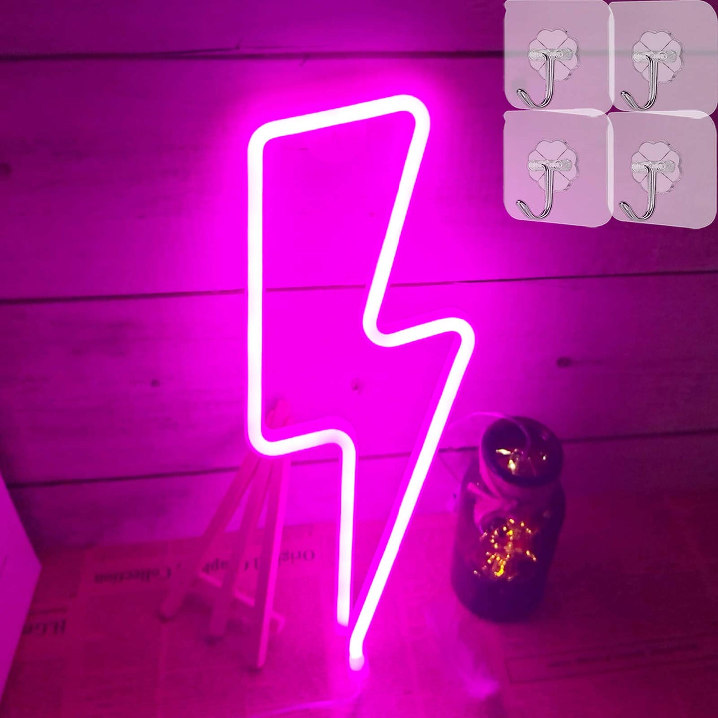 Vifulin Pink Neon Sign - Usb/Battery Powered Teen Room Decor, 4 Hooks, Crystal & Acrylic, Model Qdjznhd.G001P