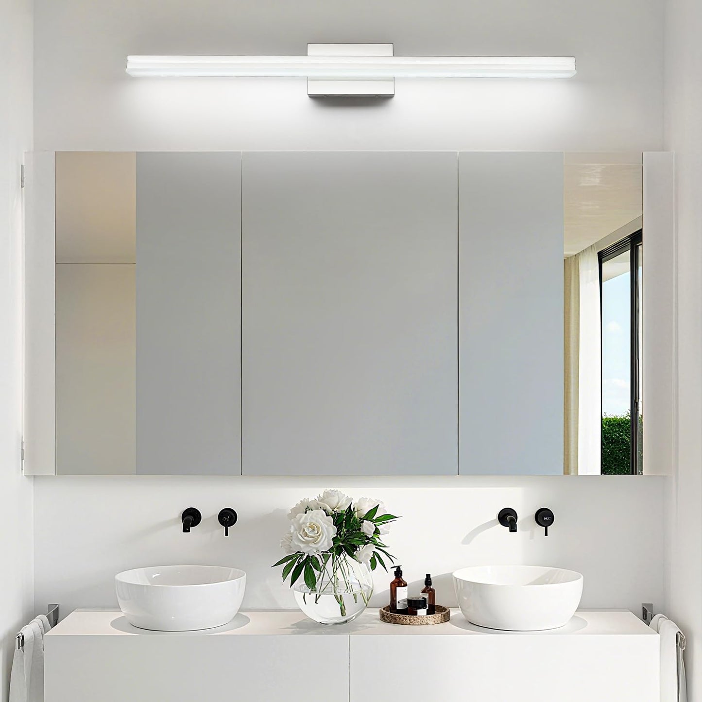 Sinerise 40-Inch Led Modern Bathroom Vanity Light Bar  Chrome Modern Acrylic Bathroom Wall Lighting Fixtures Over Mirror (Cool White 6000K)