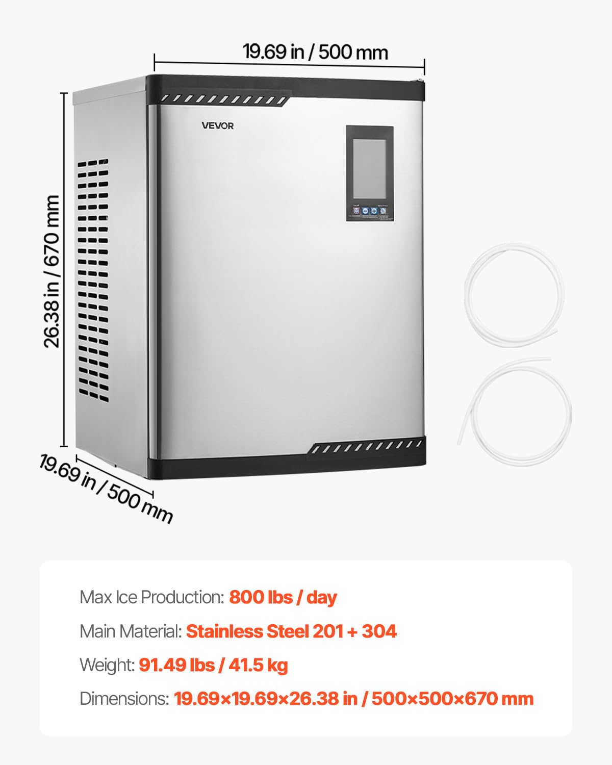 VEVOR Commercial Ice Maker Machine - Head, 800 Lbs/Day Stainless Steel Ice Machine with Scheduled Ice-Making, Self-Cleaning, Adjustable Thickness, Ideal for Restaurant Bar Cafe Hotel - Head Only