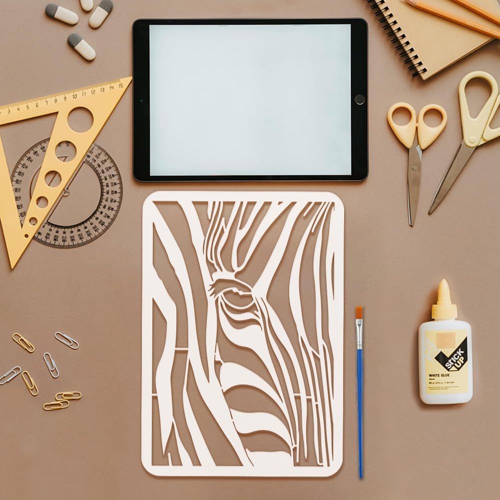 FINGERINSPIRE Peek at Zebras Stencil with a Paint Brush 11.7x8.3Inch Abstract Zebra Pattern Painting Stencil Reusable PET Animal Themes Decoration Template for Painting on Wood Wall Floor Furniture