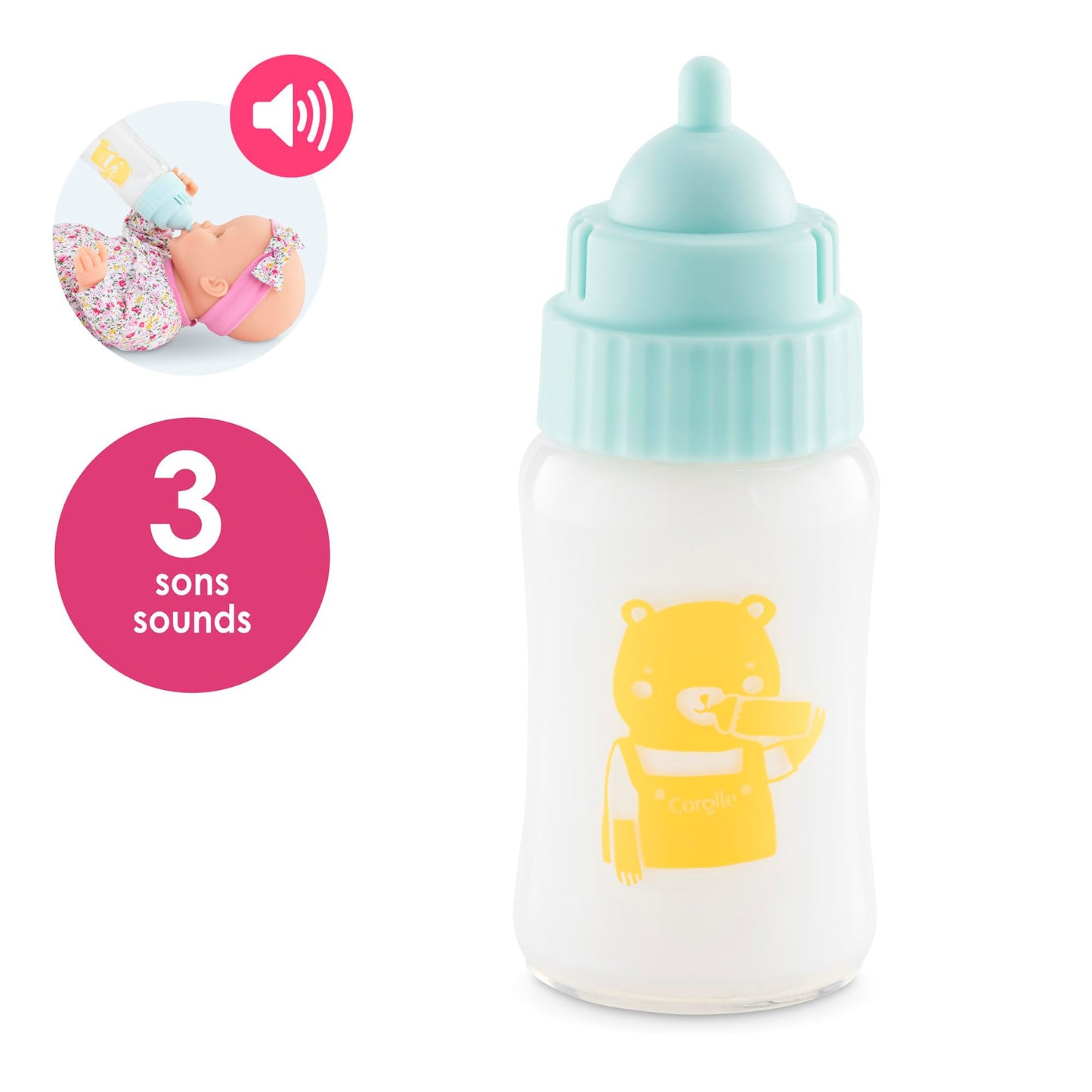 Corolle Magic Milk Baby Doll Bottle for 14-17", Interactive Baby Doll Accessories with 3 Realistic Sounds (Crying, Laughing, Sucking), Feeding Sounds, Batteries Included