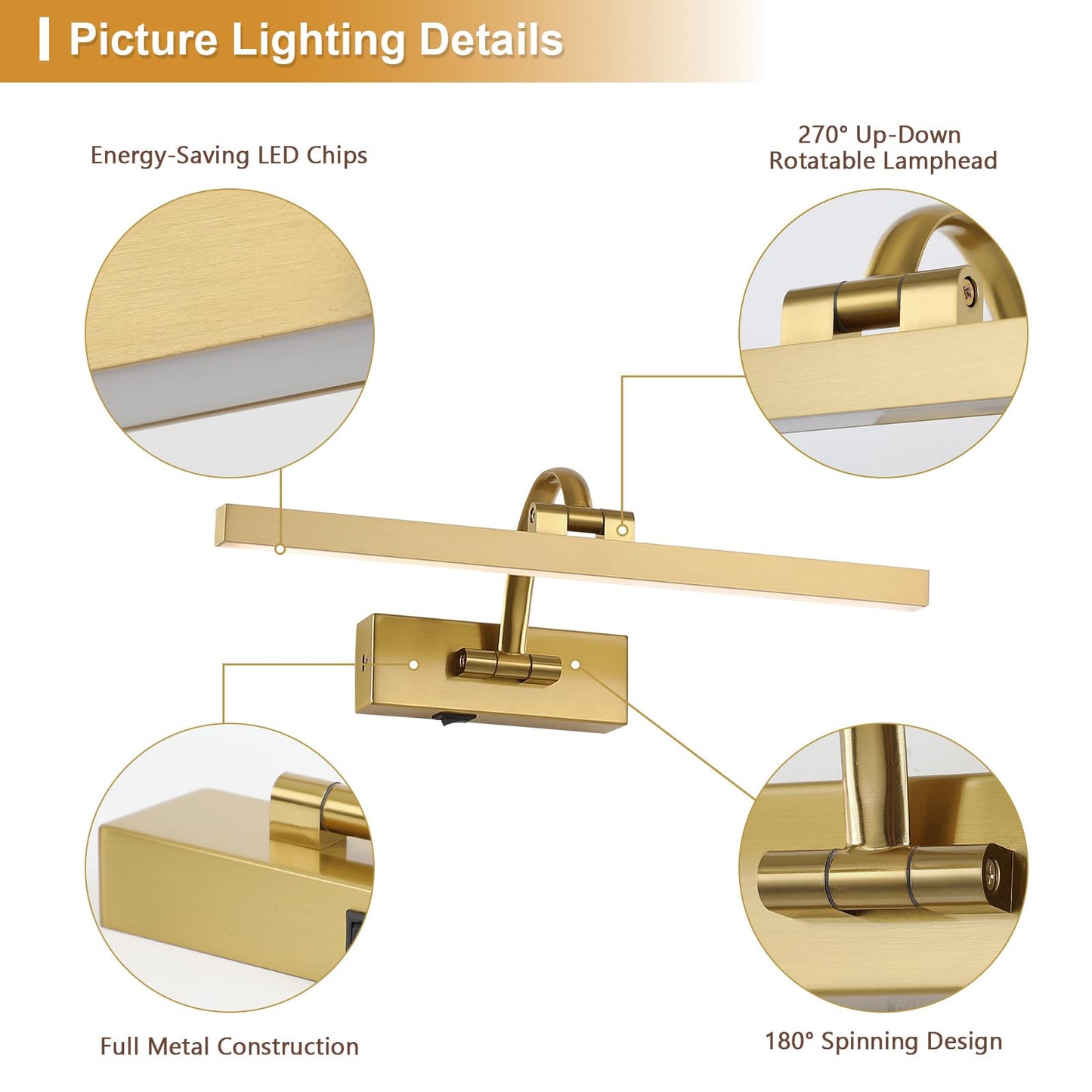 Desoop Picture Lights For Wall Battery Operated  Brass Art Lighting For discomfort-reducingtings With Remote And Timer  Wireless Gallery Light For Portrait Frame Artwork  16 Inch 3Cct Dimmable