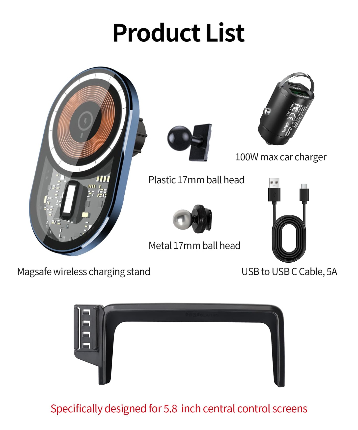 Masergogo Wireless Charging Car Phone Holder For Mercedes Benz Gla-Class 2015/Cla-Class 2015 Accessories 5.8 Inch Screen Fixed C
