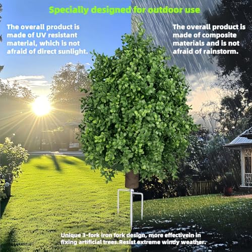 QIANYUN Boxwood Topiary Bush -Artificial Topiary for Outdoors-Evergreen Plants Topiary Ball Tree UV-Resistant 2-Pack for F...