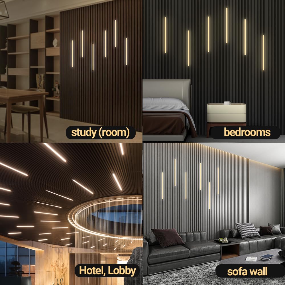 Hamrvl Black Led Recessed Lighting Kit - 6 Pcs 16In Dc12V White Led Light With Smart Switch  3000K Self-Adhesive Led Wall Lights For Wood Slat Wall Panels  Headboards  Stairs  Under Cabinet Lighting