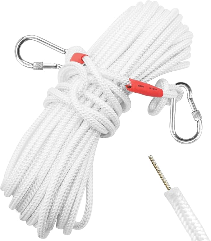 Jmlwlzx Heavy Duty Flag Pole Rope Replacement 20m (65ft) with Steel Core & Rust-Proof Swivel Snap Hook - Universal Halyard...