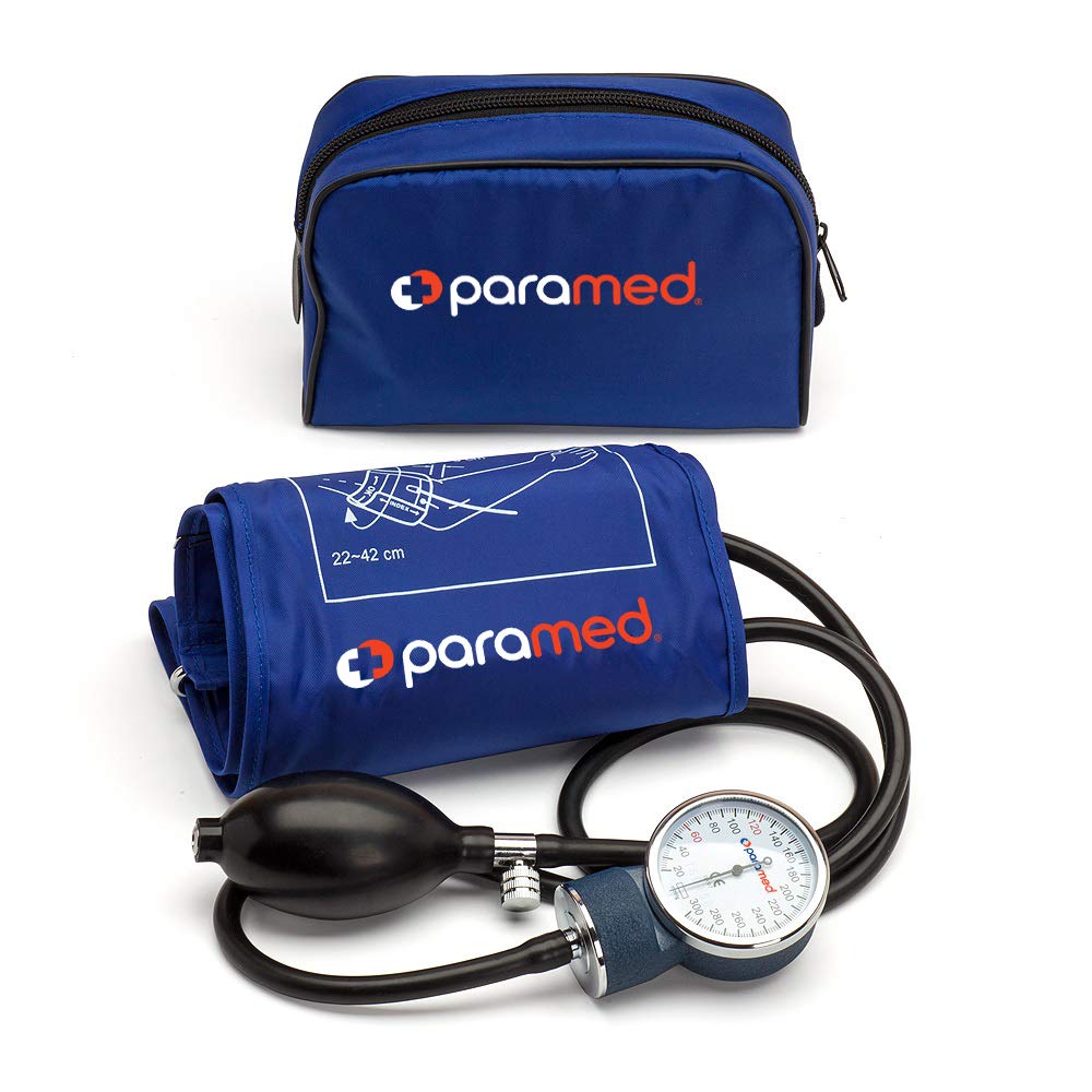 PARAMED Aneroid Sphygmomanometer – Manual Blood Pressure Cuff with Universal Cuff 8.7-16.5" and D-Ring – Carrying Case in The kit – Blue – Stethoscope Not Included