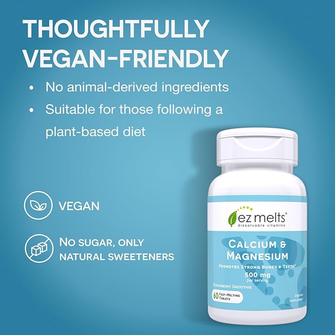 EZ Melts Dissolvable Calcium and Magnesium Supplement with Vitamin D3, Sugar-Free, 1-Month Supply