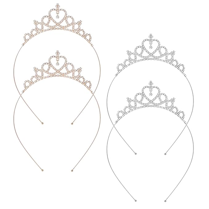 4 Pack Crown Headband for Women Princess Tiara Glittering Rhinestone Peach Crown Crystal Tiaras Heart Adjustable Cute Hair...