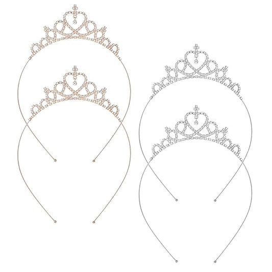 4 Pack Crown Headband for Women Princess Tiara Glittering Rhinestone Peach Crown Crystal Tiaras Heart Adjustable Cute Hair...