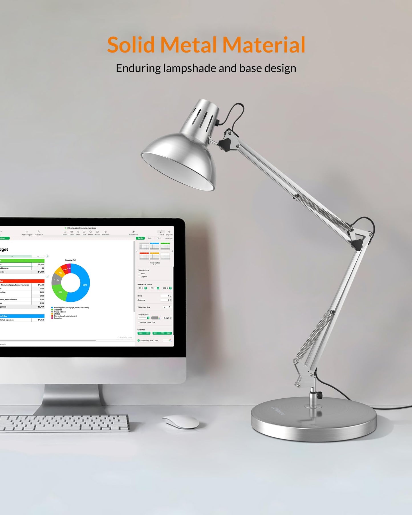 Lepower Metal Desk Lamp, Adjustable Goose Neck, Swing Arm, Silver, Model Ut2020, Eye-Caring Reading Lamp For Bedroom & Office