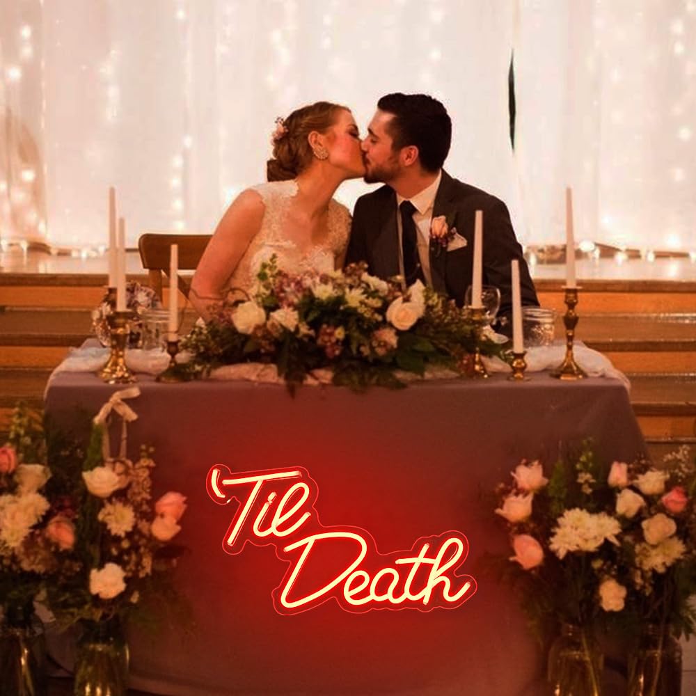 Jxin Til Death Neon Sign For Wall Decor  Til Death Led Neon Light Signs For Wedding Engagement Birthday Anniversary Proposal Party Bedroom Office  Wedding Gifts For Loved Ones  16X9 Red