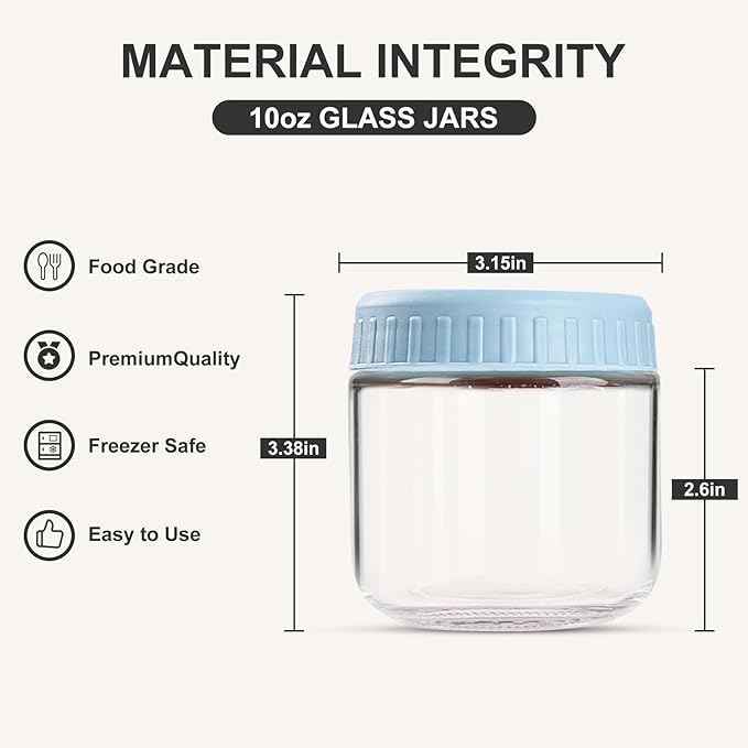 Overnight Oats Containers with Lids, 10oz Glass Jars with Lids 8 pcs, Light Blue, Wide Mouth Mason jars for Salad, Yogurt, Snacks, Meal Prep