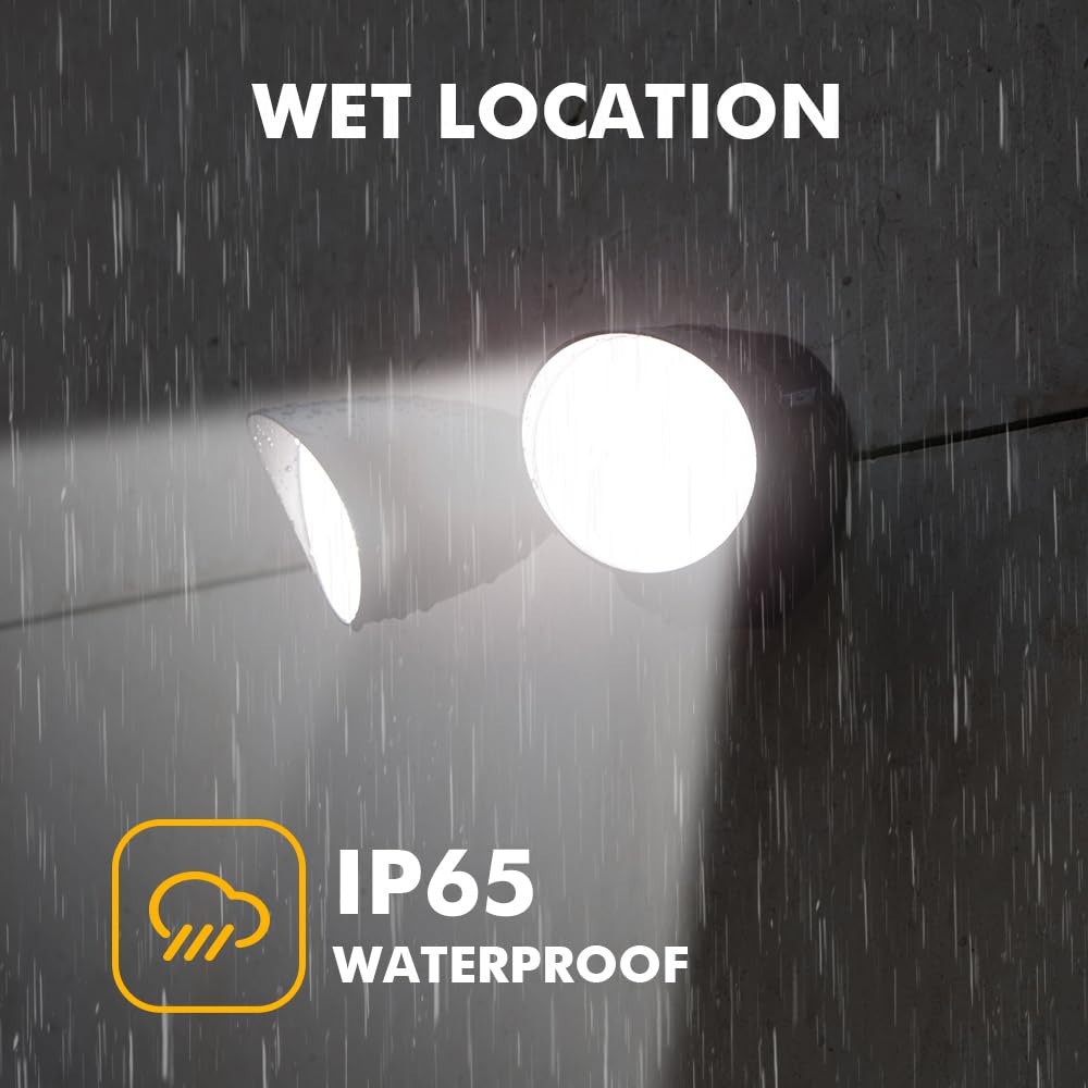 LUTEC Dual-Head Floodlight 2500 Lumen 32W Waterproof Outdoor Security Light 5000K Black Model 6222B