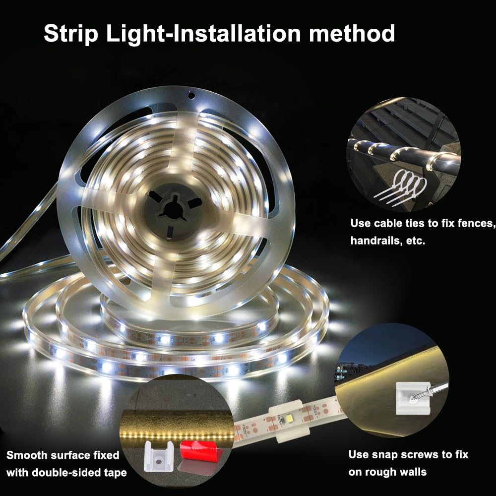 Solar Led Strip Lights Outdoor Waterproof 9.8Ft White Solar Powered Strip Lights With Remote Timer 8 Lighting Modes Ip65 Waterproof Strip Lights For Step Gazebo Balcony Outdoor Bar Garden Decor
