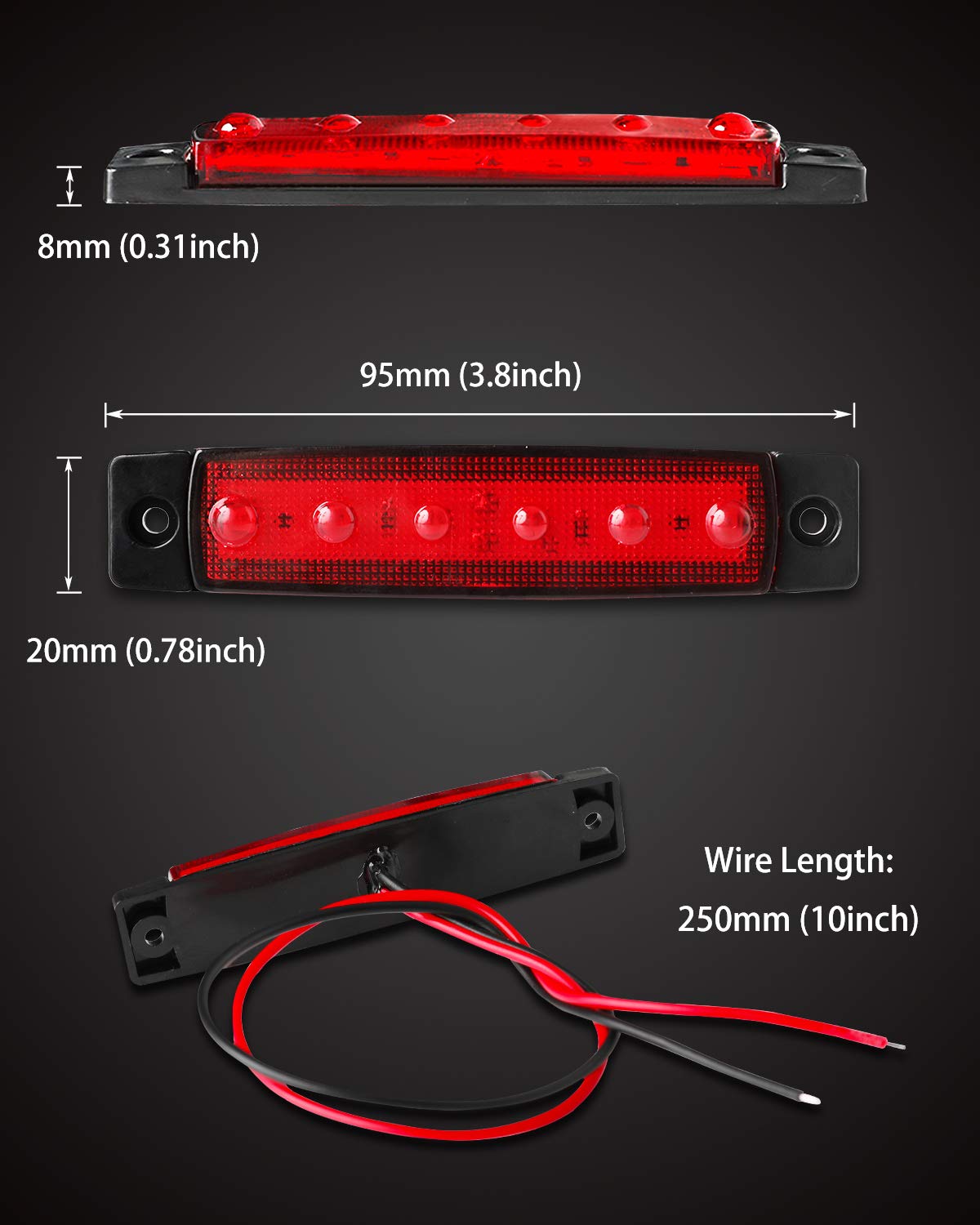 Shangyuan LED Marine Boat Lights, Waterproof Interior Deck Lights, 12V, Red, 10PCS