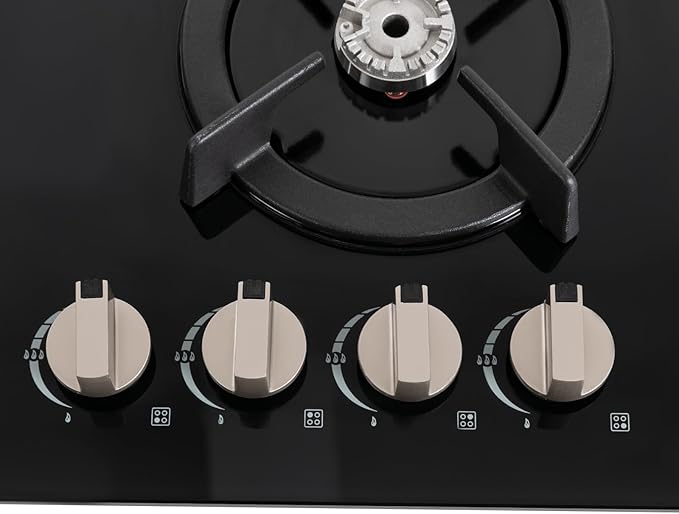 4-Burner NG Stove, Built-in Countertop Gas Stove with Tempered Glass, Electronic Pulse Ignition, High Precision Fire Control, and Detachable Pot Brackets