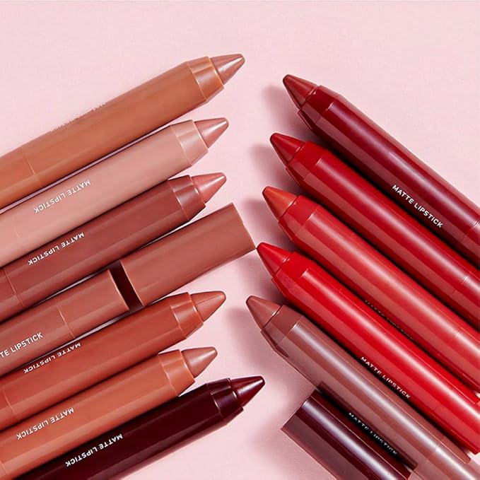 BINGBRUSH Crayon Matte Longwear Lipstick Pack Set,Moisture Smooth Color Stick Ultimate Lip Crayon for Makeup Collection - Waterproof Velvet Lipgloss (2pcs 01#&03#, 2 Count (Pack of 1))