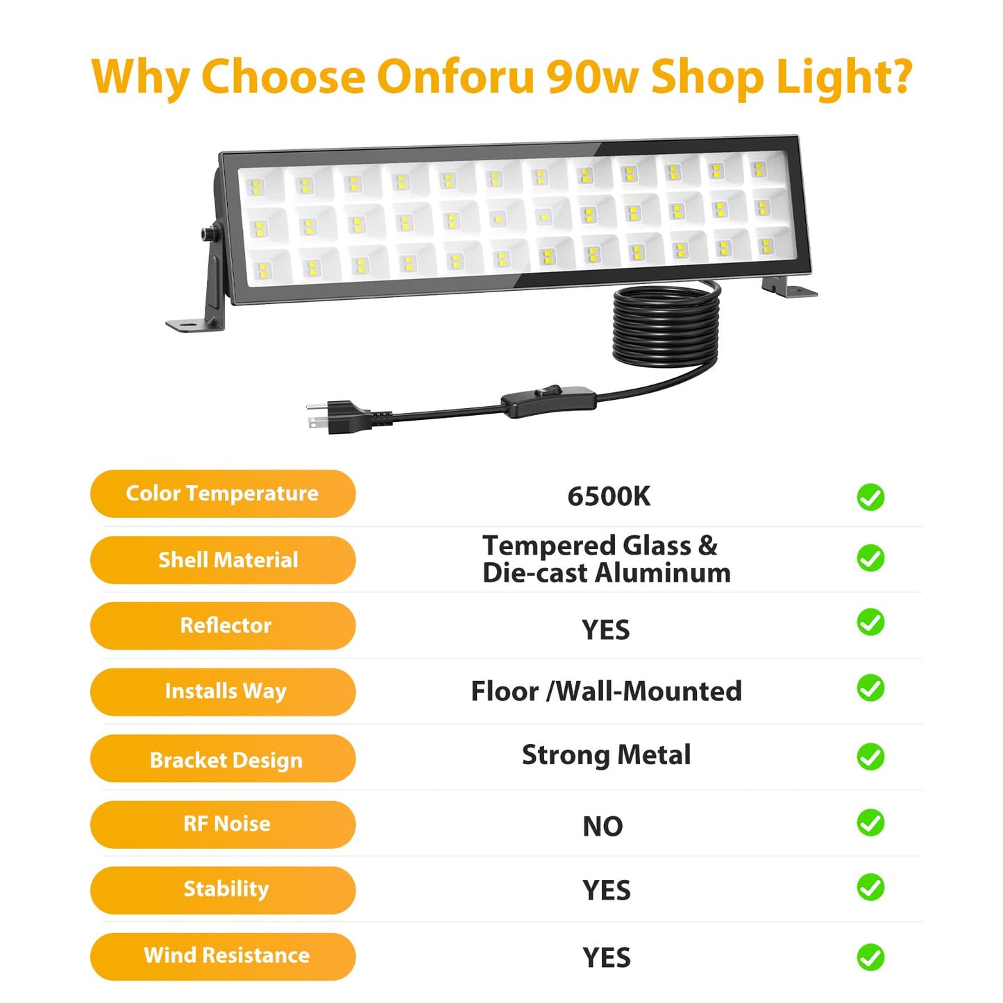 Onforu LED Shop Lights 100W 14000lm Ultra Bright 6500K Daylight White IP66 Waterproof Black 4-Pack