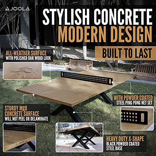 JOOLA Outdoor Table Tennis Table - Multi Use Conference Table Dining Table - Concrete Wood Look Includes Steel Outdoor Pin...