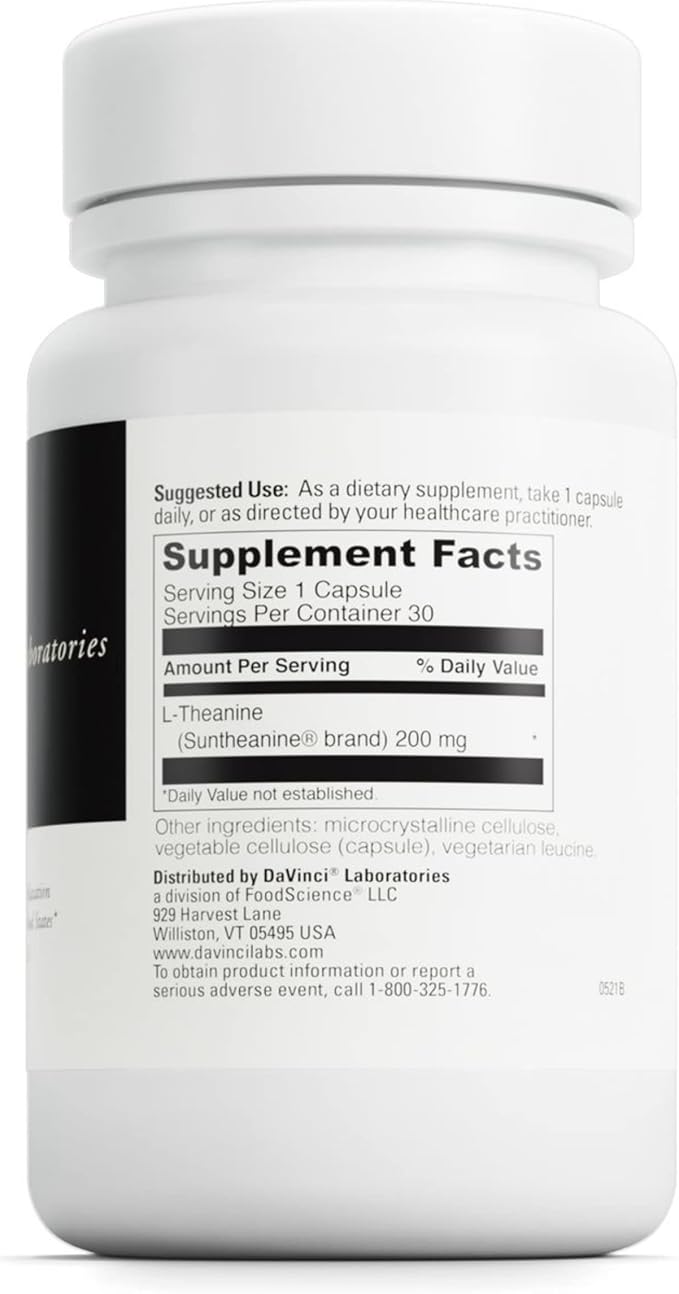 DAVINCI Labs L-Theanine - Dietary Supplement to Help with Concentration, Focus, Relaxation and Irritability* - with 200 mg L-Theanine per Serving - 30 Vegetarian Capsules