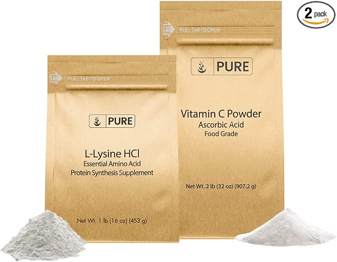 PURE ORIGINAL INGREDIENTS Vitamin C and L-Lysine HCL Bundle, Dietary Supplement, Non-GMO