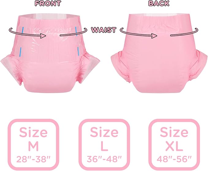 Littleforbig Adjustable Tapes Adult Diaper 2 Pieces - ABDry Ultra Absorbent Diapers Pink (Medium 28"-38")