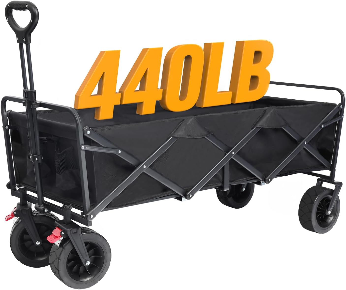 Beach Cart Large Capacity, Heavy Duty Folding Wagon Portable, Collapsible Wagon for Sports, Shopping, Camping Collapsible Foldable cart (Black, 1 Year Warrant)