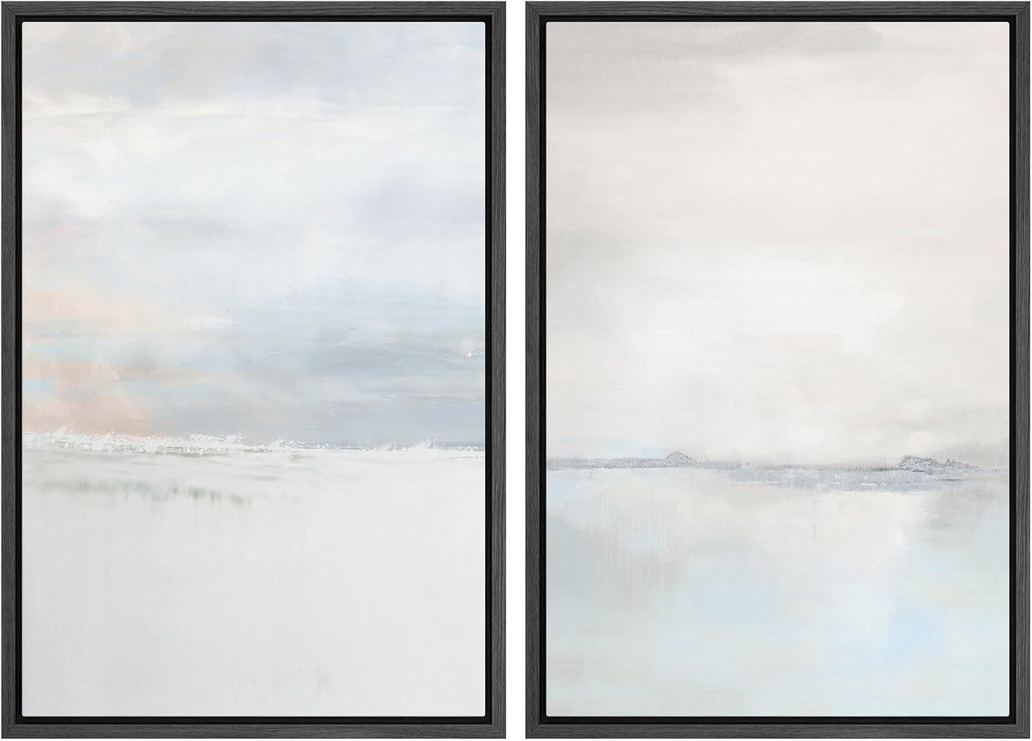 SIGNWIN Framed Canvas Print Wall Art Set Pastel Gray Watercolor Landscape Abstract Shapes Illustrations Minimal Decorative Boho Nordic Relax/Zen for Living Room, Bedroom, Office - 16"x24"x2 Black