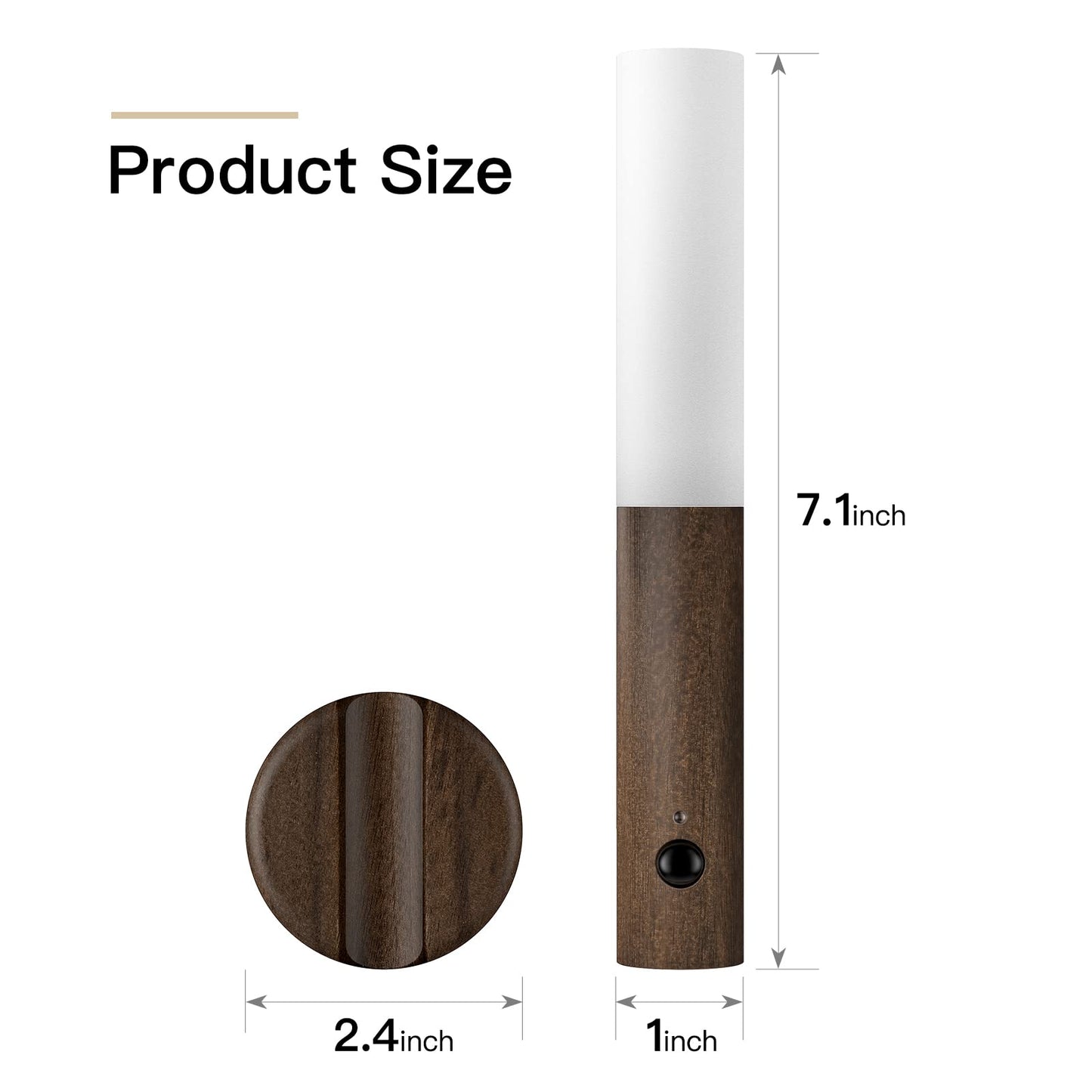 Miebul Usb Charging Motion Sensor Night Light, Wood, Brown, 1Pcs, Intelligent Three Modes For Bedroom, Corridor, Aisle, Wardrobe