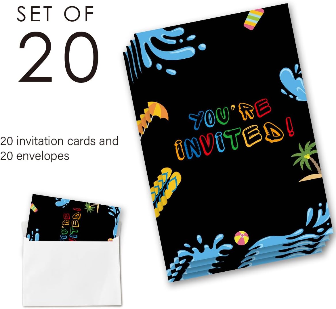 Bruh Pool Birthday Invitation Supplies with Envelopes Set of 20 Boy Birthday Party Invitations Fill in Blank, Double Sided