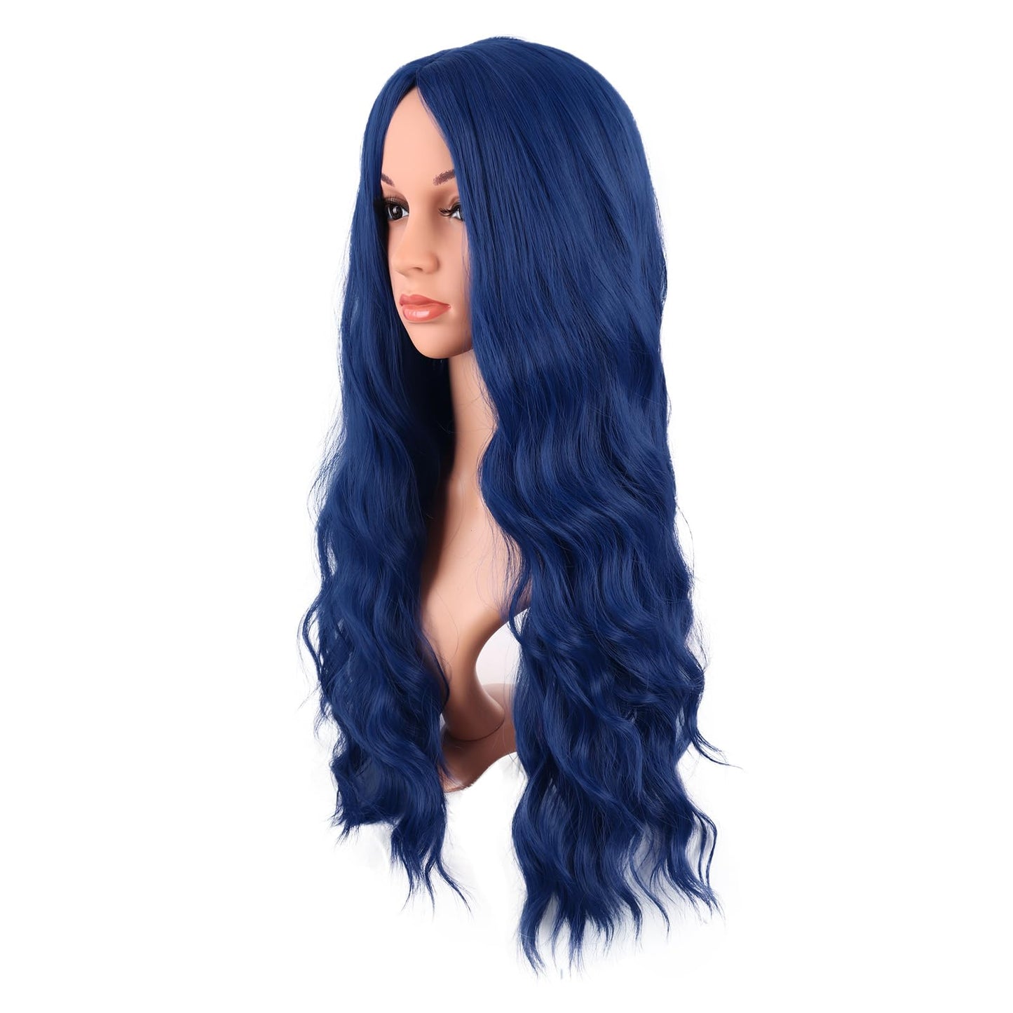 MapofBeauty 28" Long Wavy Synthetic Fiber Wig - Mixed Blue, No Bangs for Parties & Cosplay