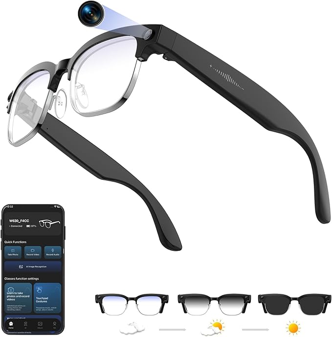 AI Smart Glasses with 4K Camera, 8MPW Anti-Shake Bluetooth Camera Glasses, 1080P Video Recording Dual Mic Noise Reduction,...