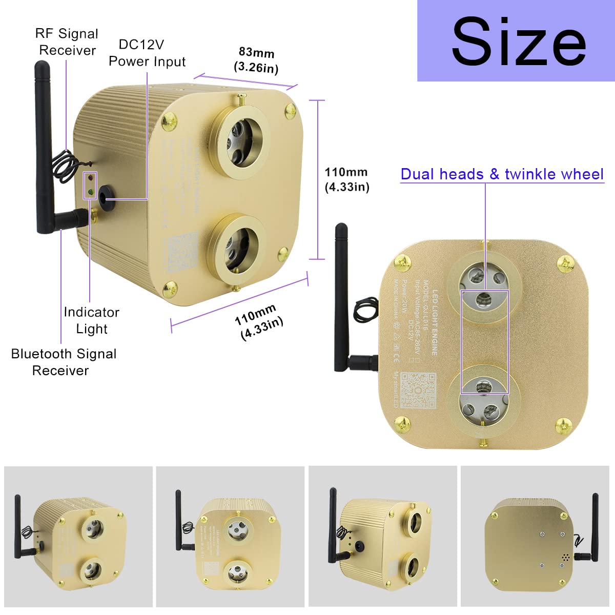 Akepo Fiber Optic Star Ceiling Light Kit - 20W Dual-Head Rgbw, 830Pcs, 13.1Ft, Aluminum, Multicolor, Model Qj-L020