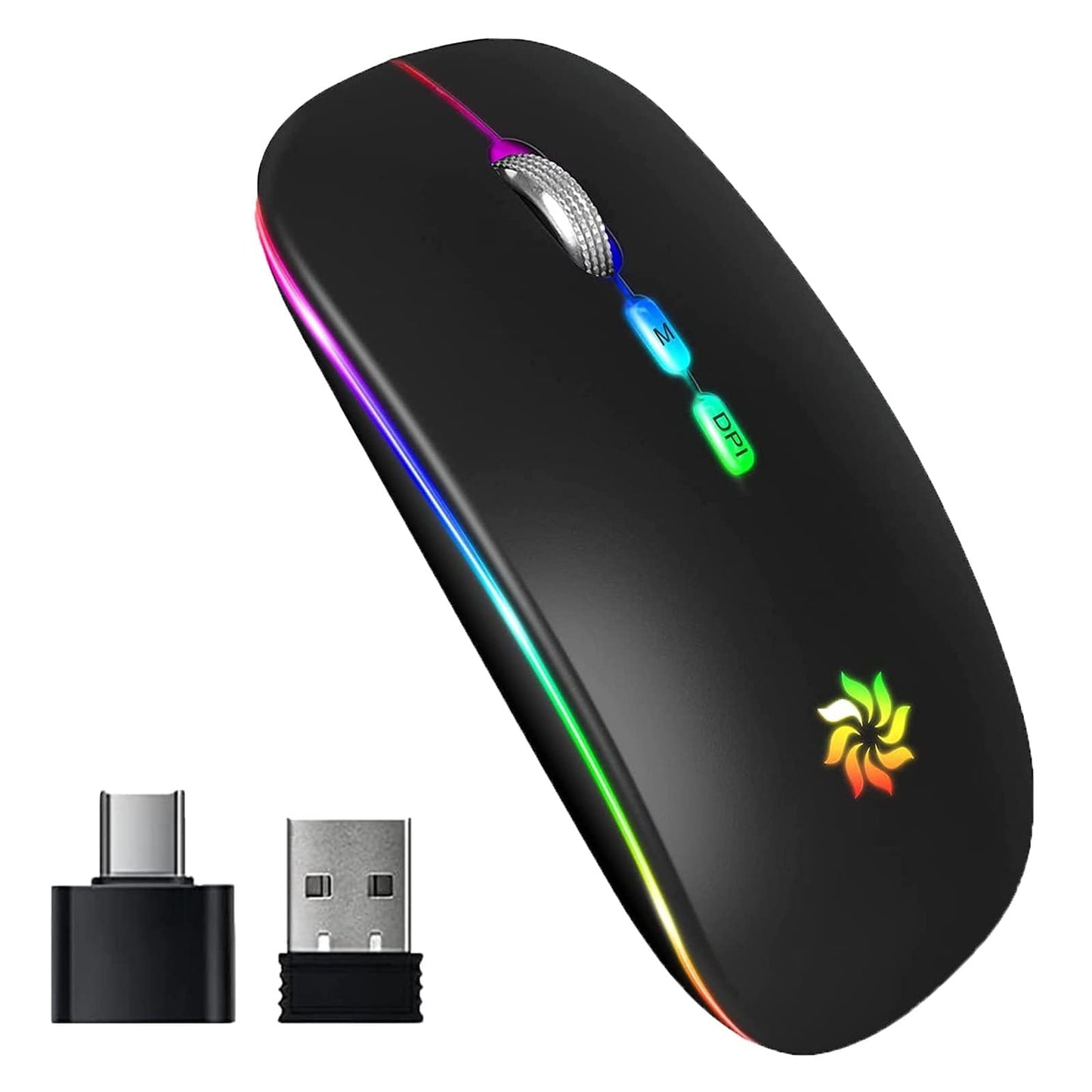 KBCASE Wireless Mouse, LED Wireless Mouse for Laptop, Slim Silent Mouse 2.4G Rechargeable Wireless Computer Mouse for Laptop, MacBook, iPad, Chromebook, with USB & Type-c Receiver