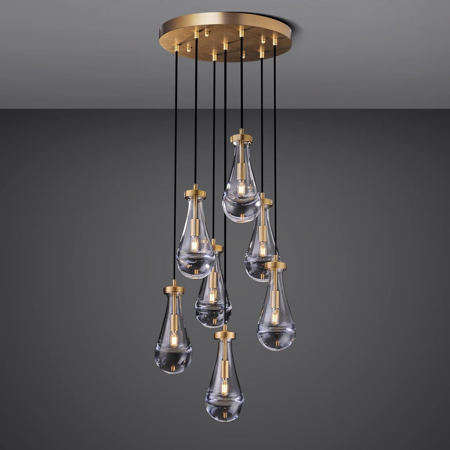 Joyunleo 7 Light Raindrop Chandeliers  Brass Teardrop Cluster Pendant Lights Kitchen Island  Gold Dining Room Chandeliers Over Table Hanging Pendant Lighting For High Ceiling  Entryway Staircase