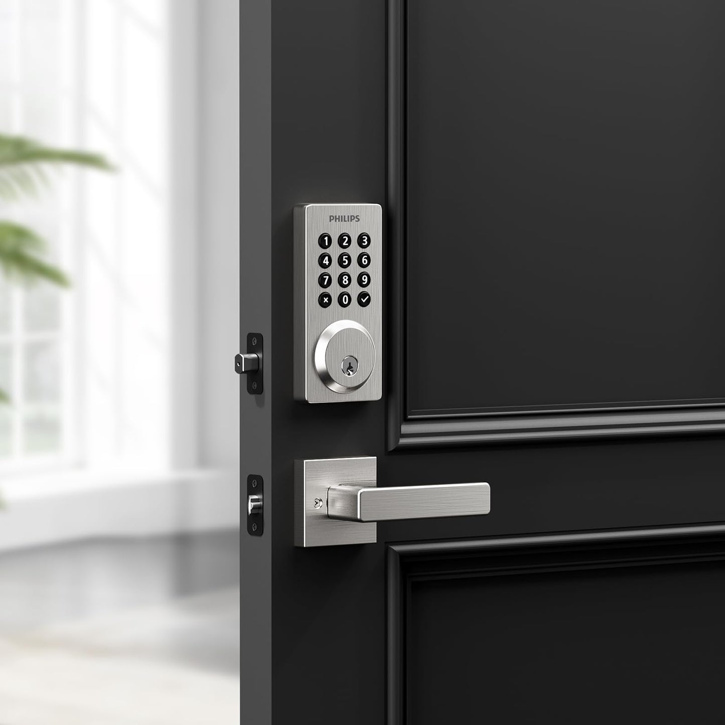 Philips Smart Lock, Smart Door Lock Built-in WiFi, App Remote Control, Keyless Entry Door Lock for Front Door, Deadbolt Lock Auto Lock, Support Alexa & Google, IP54 Waterproof, Satin Nickel