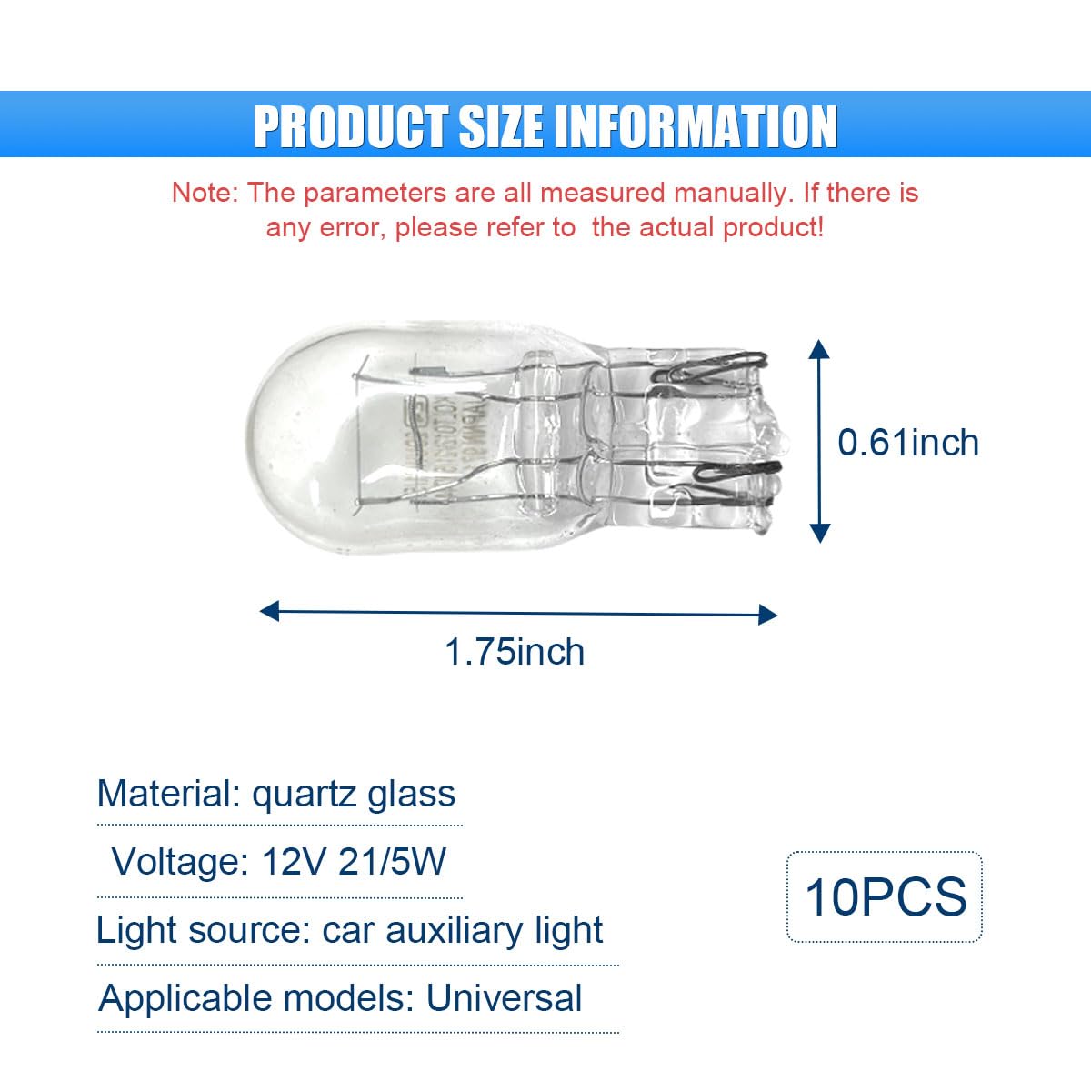 10 Pcs T20 12V 5W Car Flat Foot Mini Lights  Car Brake Light Turn Light Bulbs  Quartz Glass Instrument Lights  Halogen Width Indicator Lights  Auto Lighting Replacement Accessories (T20)