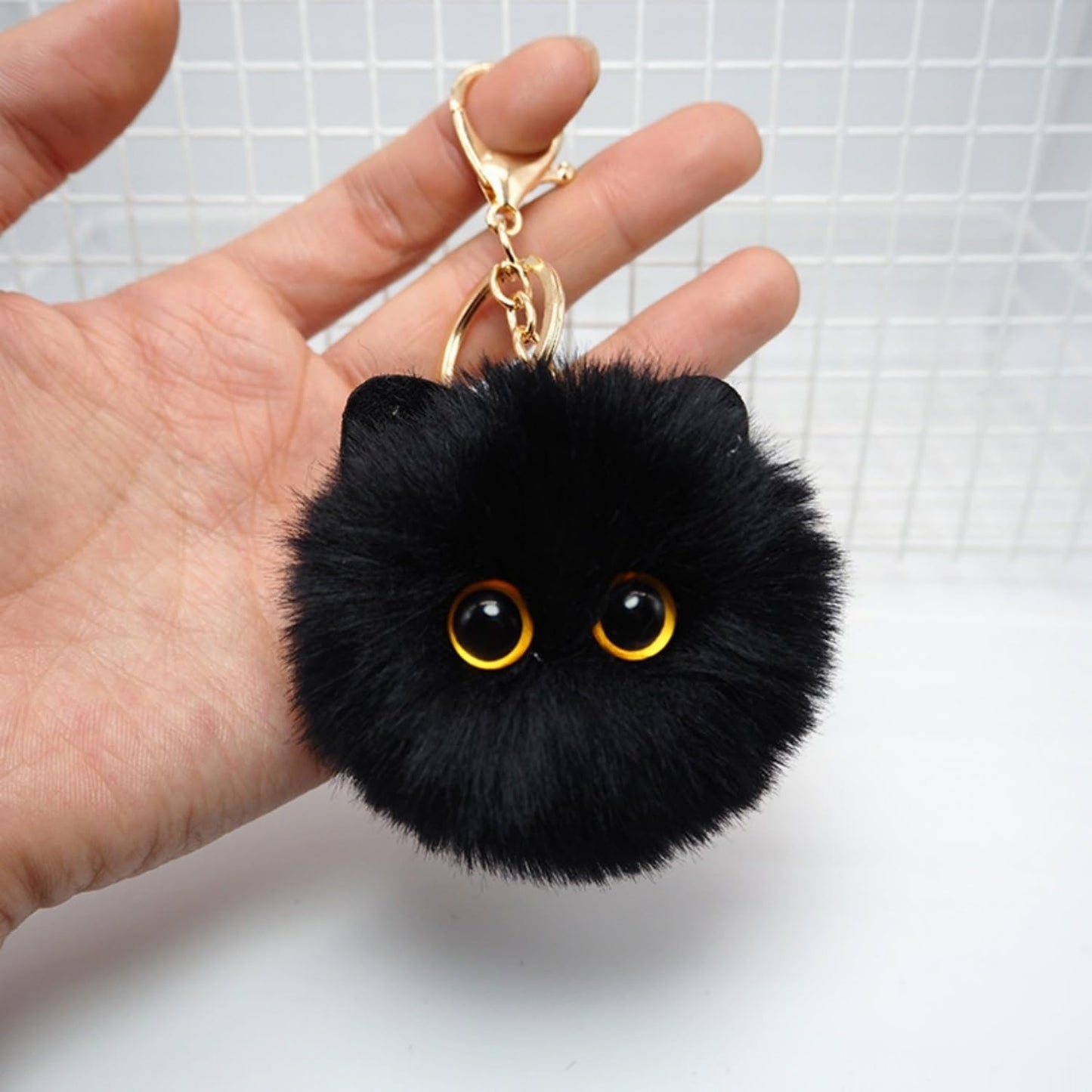 Aibelifam 2pcs Black Cat Keychain Gifts for Cat Lovers, Cute Plush Backpack Charms for Girls, Pom Pom Car Plush Keychains, Accessories for Handbags, Backpacks and Wallets, Gifts for Women